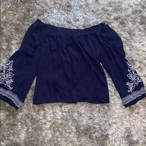 Navy Off The Shoulder Top